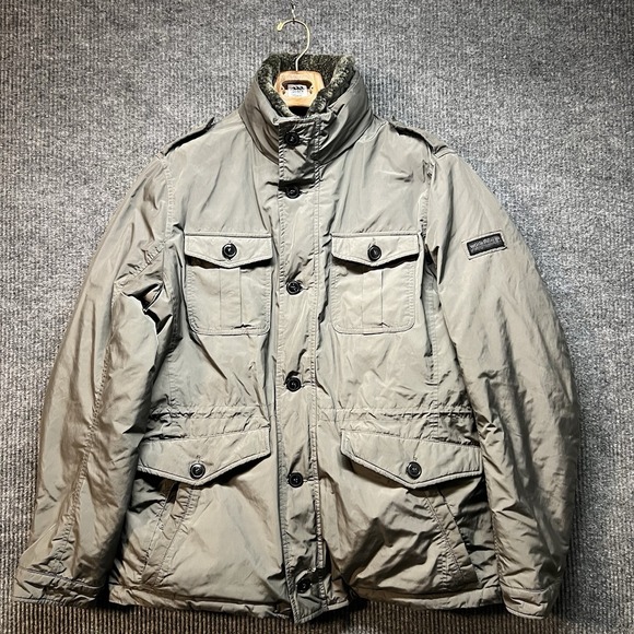 Woolrich Other - Woolrich Down Filled Field Jacket Mens XL Gray Sherpa Collar Buttons Zip Warm
